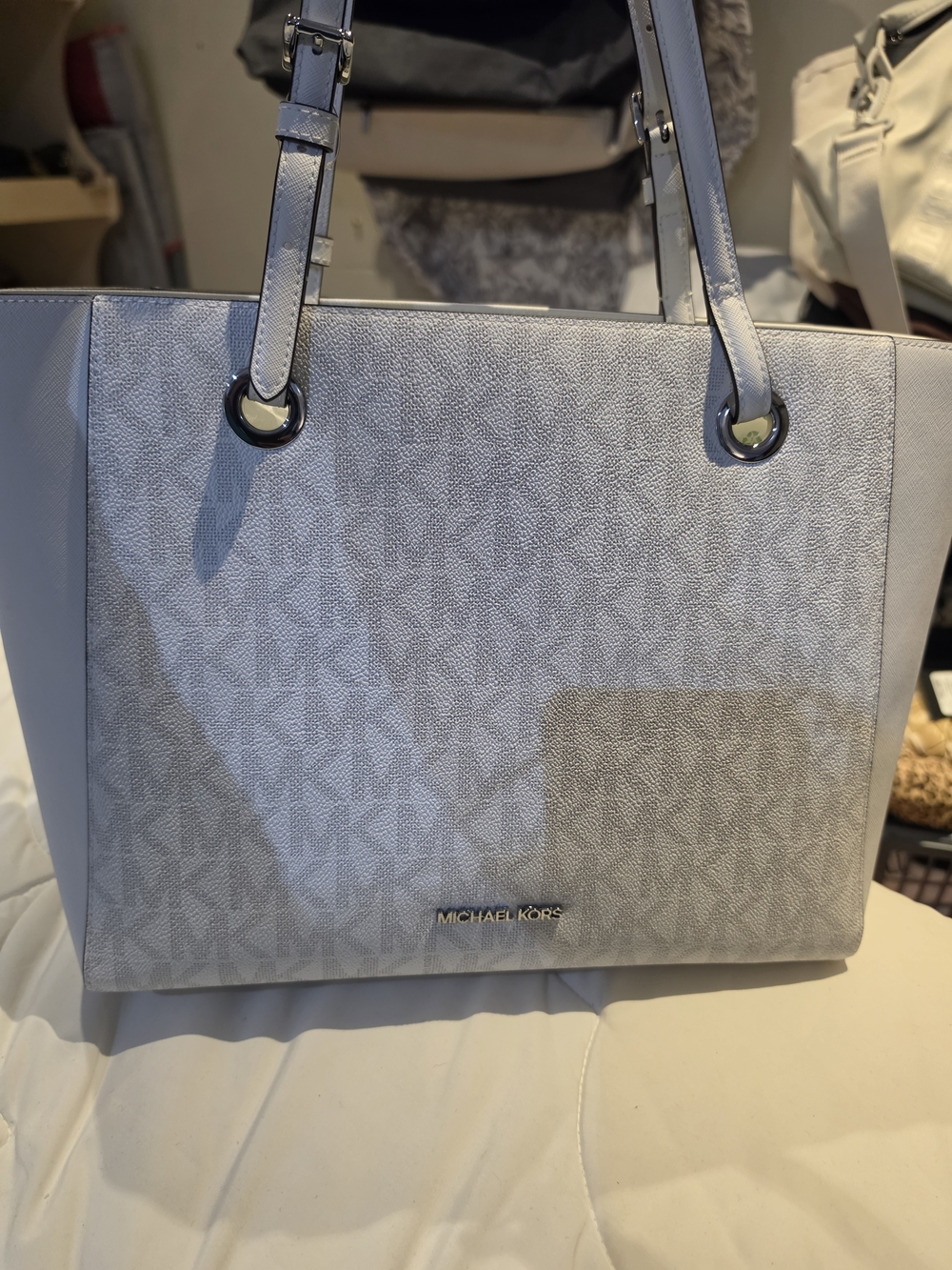 Michael Kors Light Blue Logo Tote with Silver Hardware
